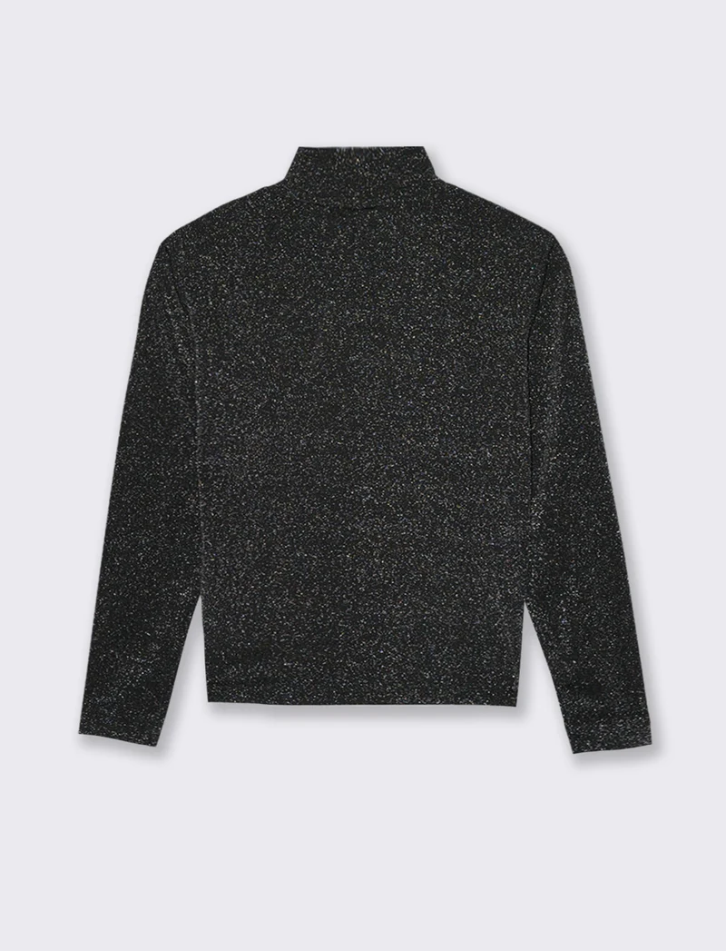 T-SHIRT IN TESSUTO CON FILO EFFETTO METALLO - Nero