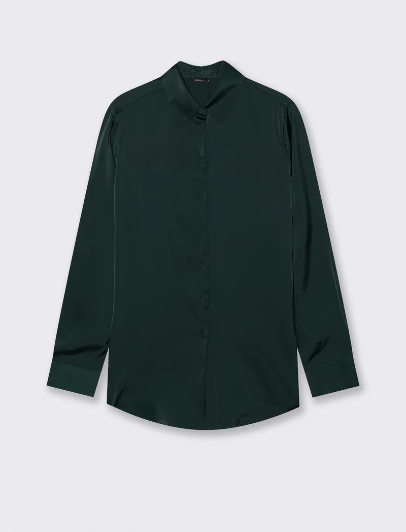 CAMICIA IN SATIN - Verde bosco