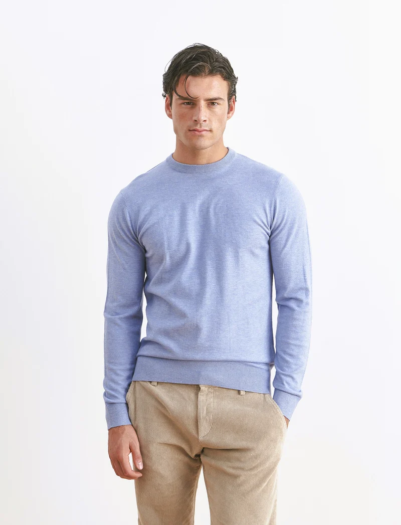 MAGLIA GIROCOLLO PREMIUM CON TOPPE GOMITO - Celeste melange