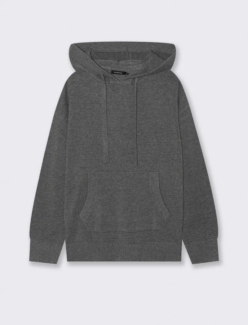 PULLOVER CON CAPPUCCIO - Grigio mel.