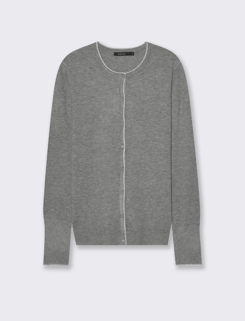 CARDIGAN CON BORDINO IN TESSUTO CON FIBRA EFFETTO METALLO - Grigio mel.