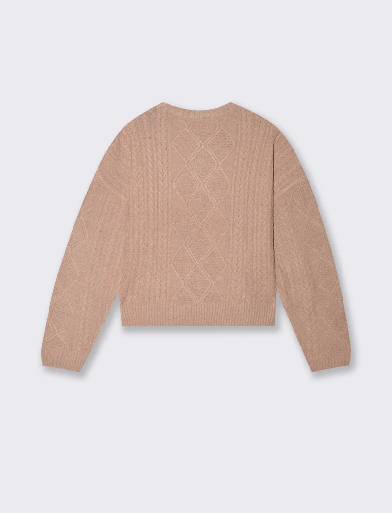 Maglia manica lunga girocollo crop con lavorazione a trecce - Rosa