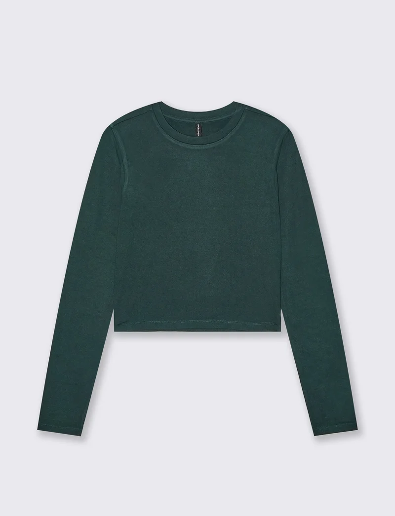 T-SHIRT BASICA CROP - Verde bosco