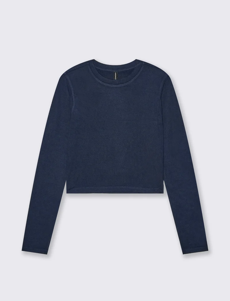 T-SHIRT BASICA CROP - Blu