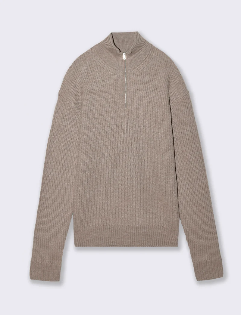 MAGLIA COLLO ALTO E CERNIERA - Beige