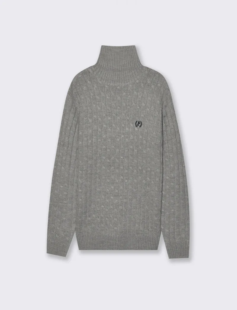 MAGLIA COLLO ALTO A TRECCE - Grigio mel.