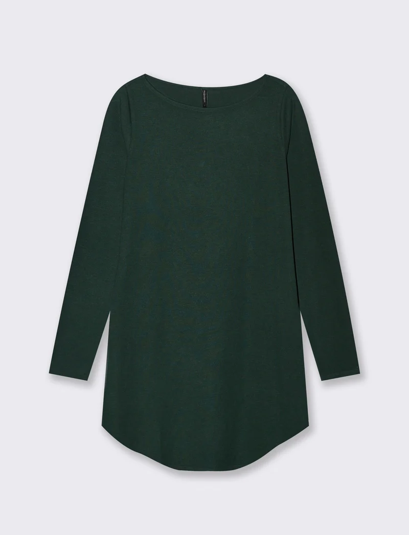 T-SHIRT CON SCOLLO A BARCA - Verde scuro