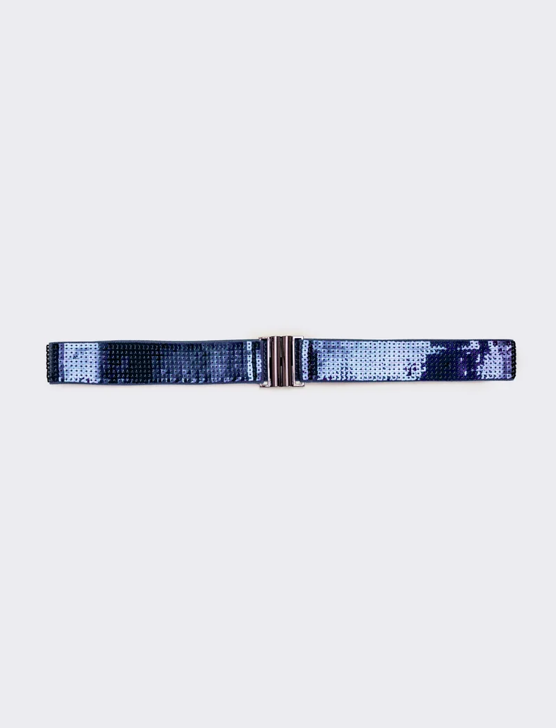 Cintura donna con paillettes quadrata h 4 cm - Blu