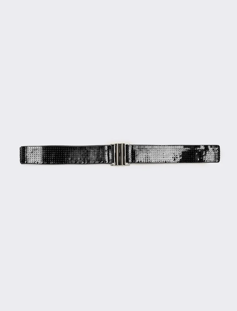 Cintura donna con paillettes quadrata h 4 cm - Nero