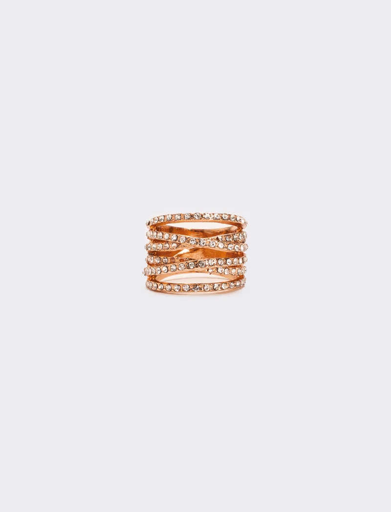 Anello fascia strass - Oro rosa