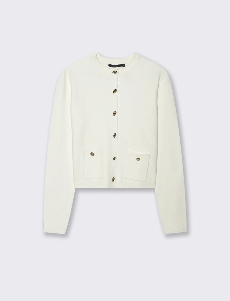 MAGLIA CARDIGAN CORTO CON TASCHE - Avorio