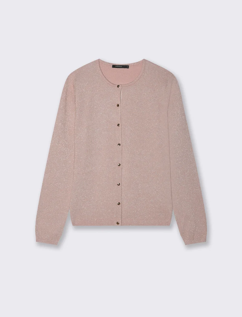 CARDIGAN CON TESSUTO CON FILO EFFETTO METALLO - Rosa antico