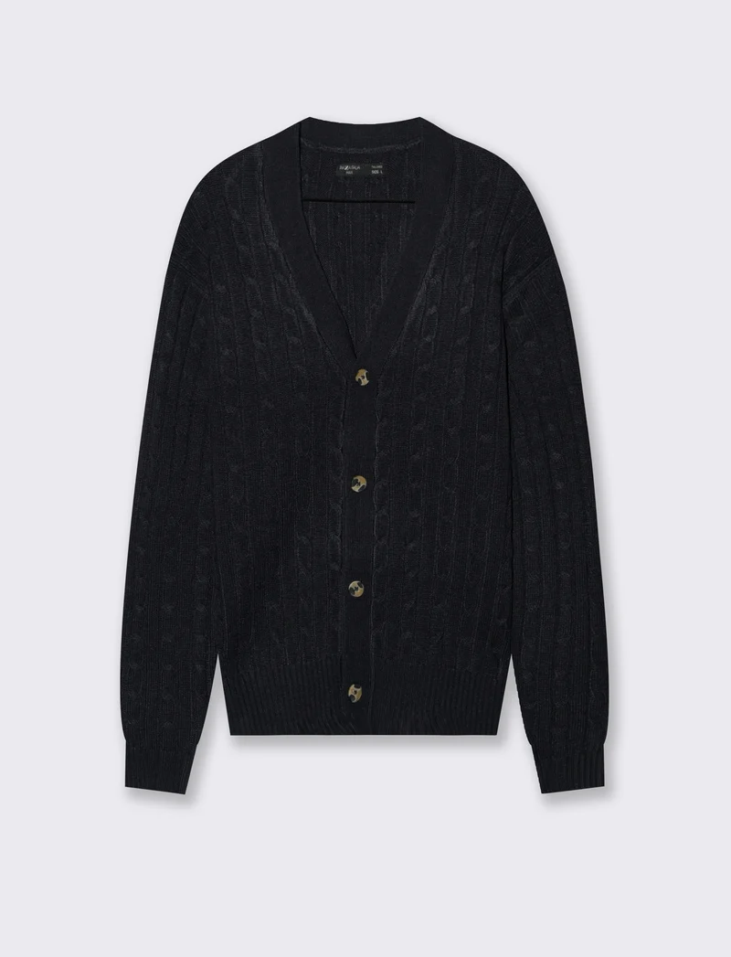 MAGLIA CARDIGAN A TRECCE: - Blu