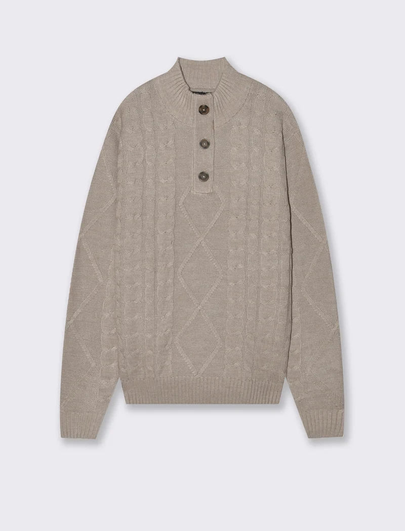 MAGLIA MEZZO COLLO A TRECCE - Beige