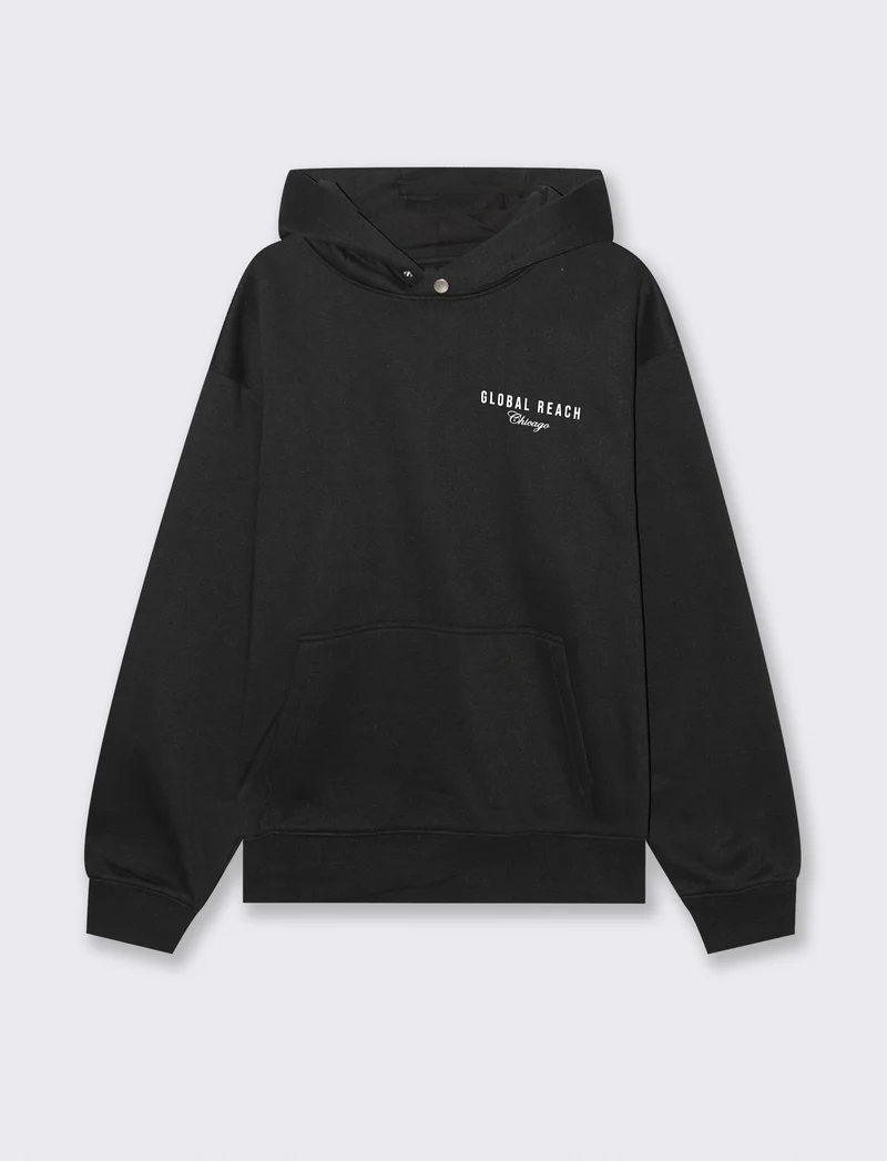 FELPA CON CAPPUCCIO E STAMPE - Nero