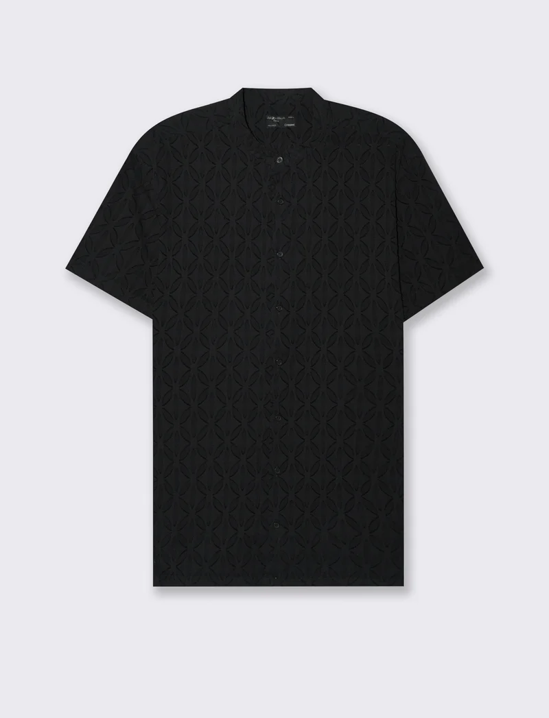 Camicia coreana fantasia jacquard da uomo - Nero