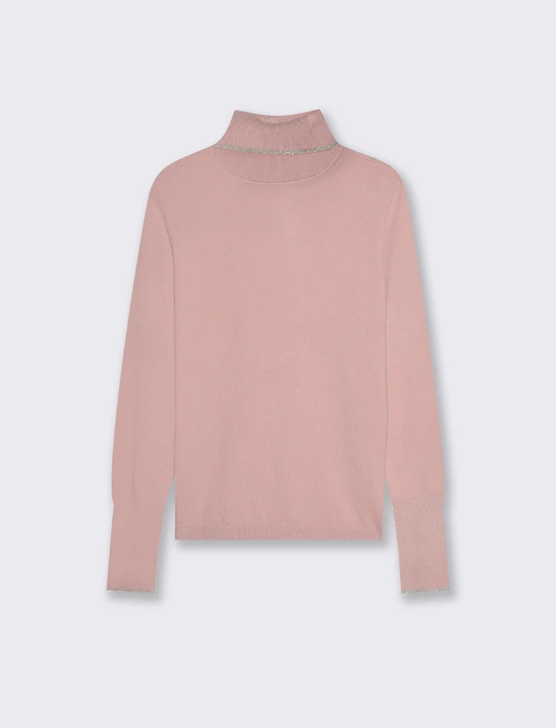 PULLOVER CON BORDINO CON TESSUTO CON FIBRA EFFETTO METALLO - Rosa antico
