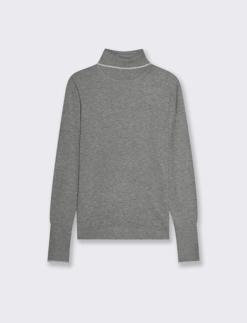 PULLOVER CON BORDINO CON TESSUTO CON FIBRA EFFETTO METALLO - Grigio mel.
