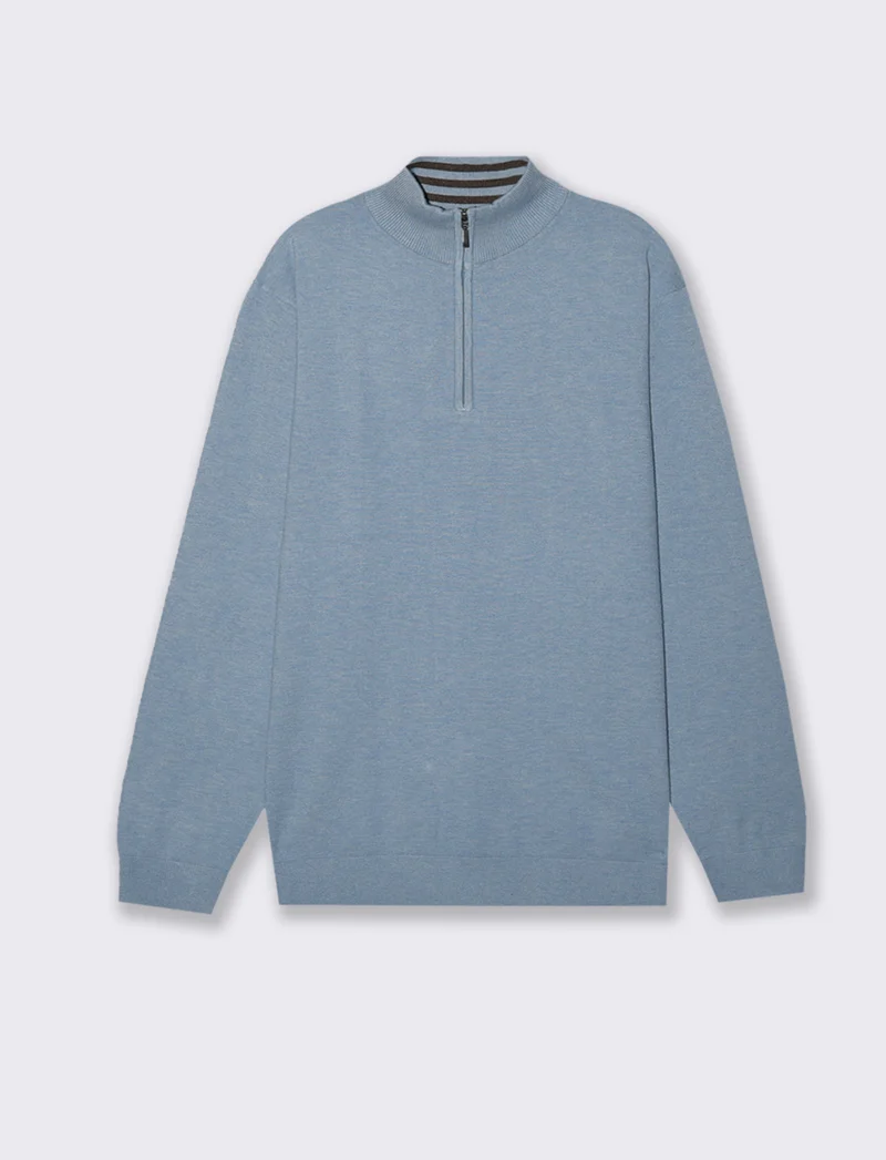 MAGLIA COLLO ALTO CON ZIP - Celeste melange