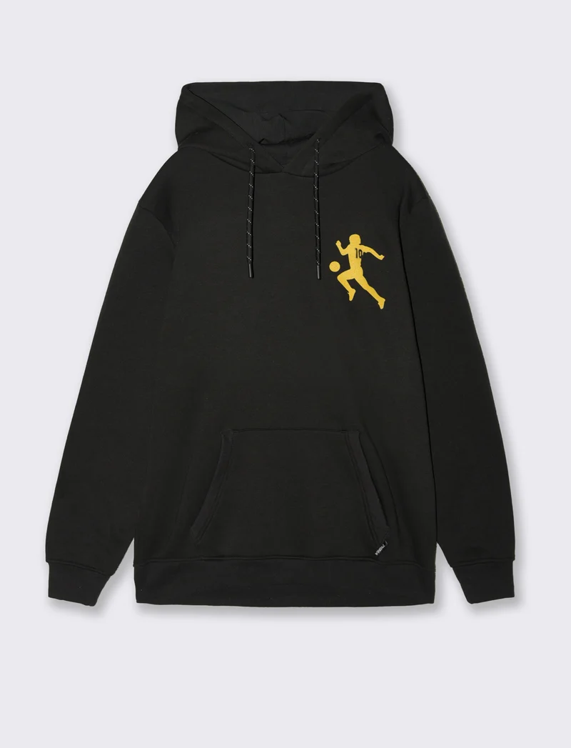 FELPA CON CAPPUCCIO E STAMPE DIOS - Nero giallo
