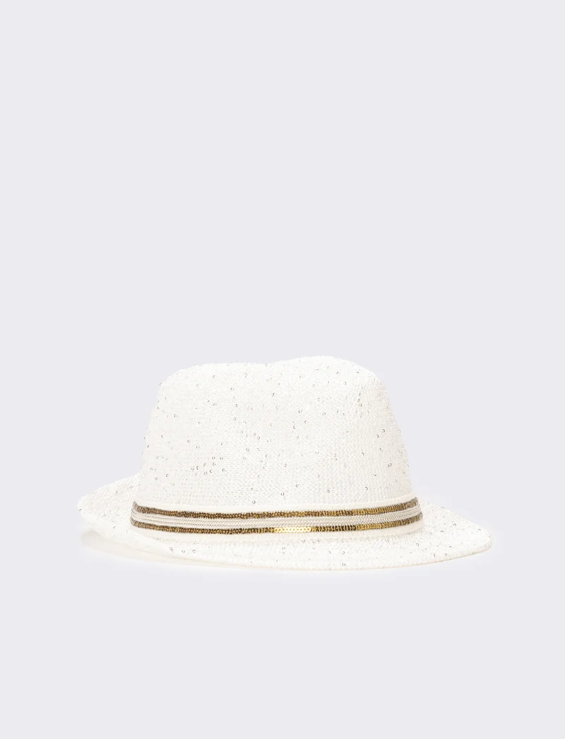 Cappello donna micropailletes con falda - Bianco
