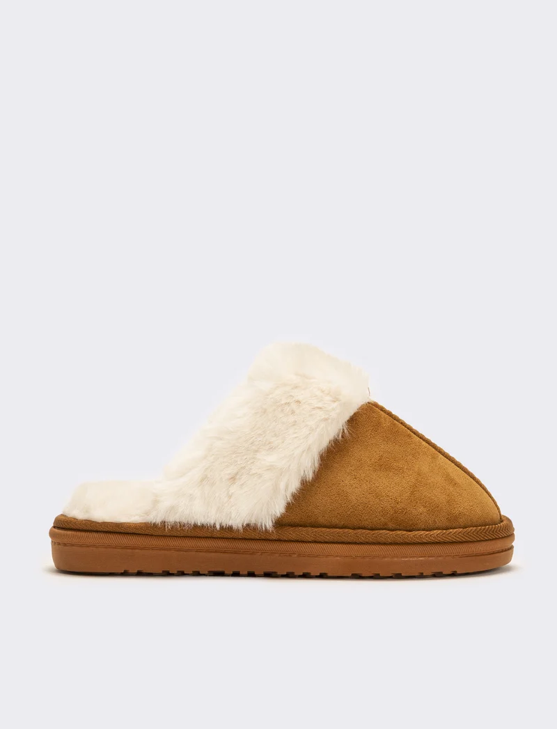 Pantofola furry effect da donna - Cammello