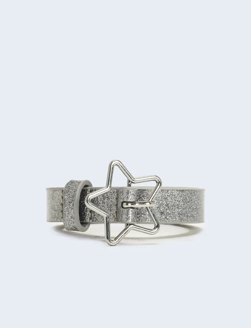 Cintura glitter fibbia stella - Argento