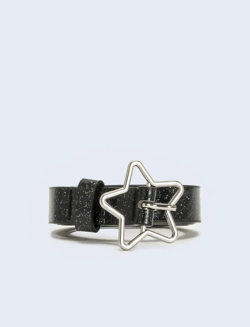 Cintura glitter fibbia stella - Nero