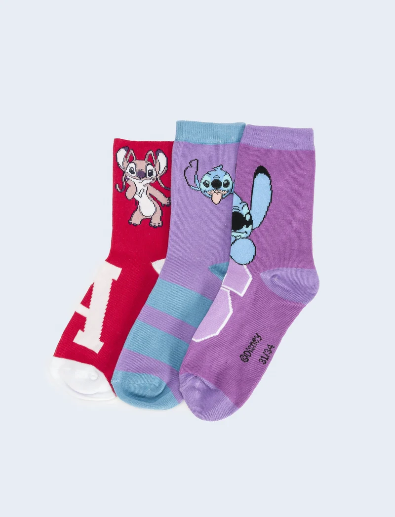Tris calzini bambina stitch e hello kitty - Fuxia