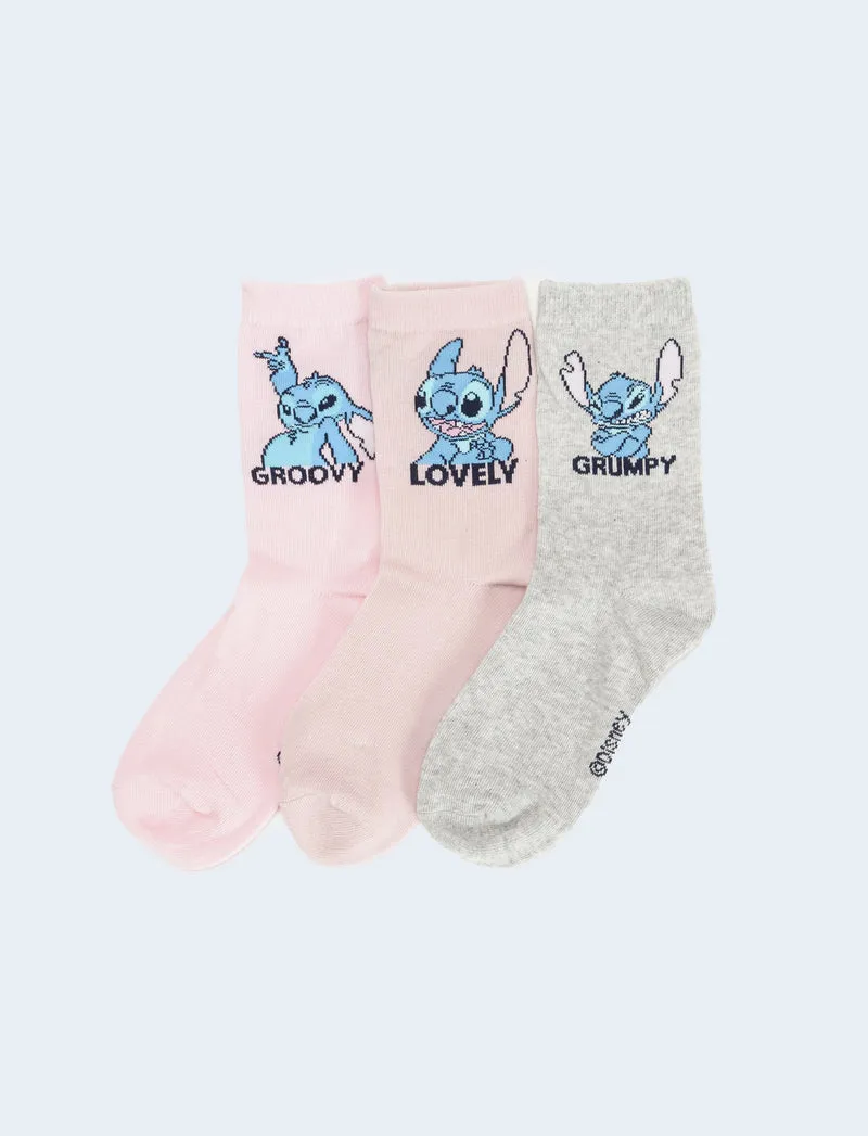 Tris calzini bambina stitch e hello kitty - Rosa