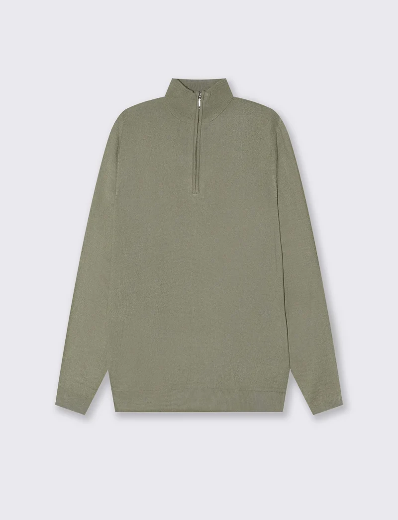 MAGLIA BASIC COLLO ALTO ZIP - Verde oliva
