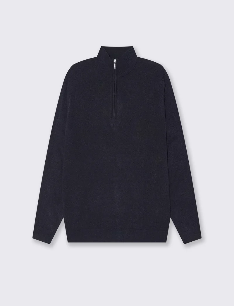MAGLIA BASIC COLLO ALTO ZIP - Blu