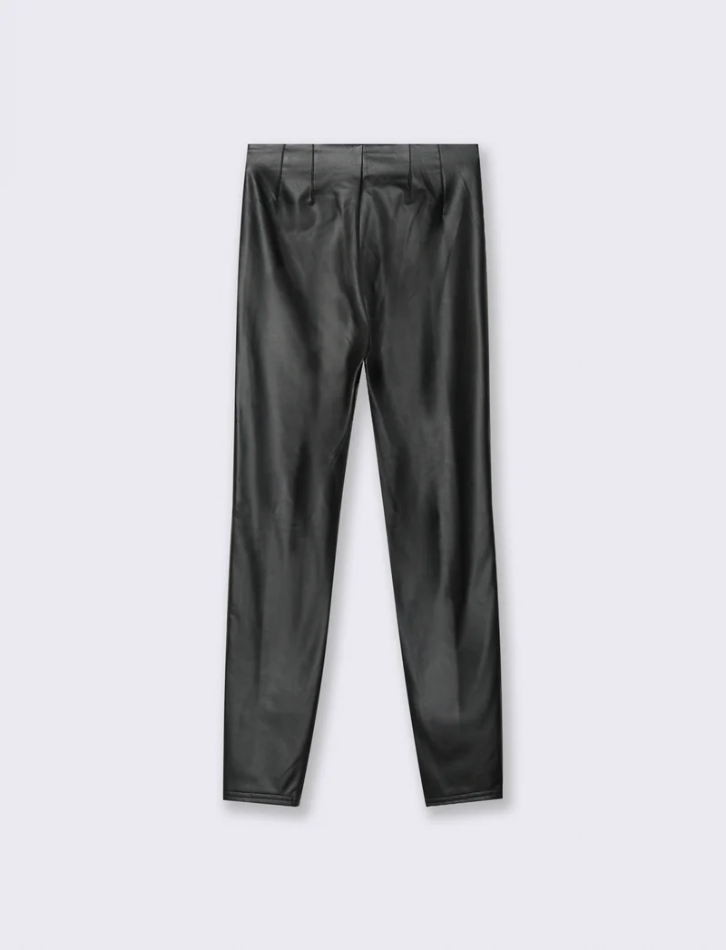 LEGGING IN TESSUTO EFFETTO PELLE - Nero