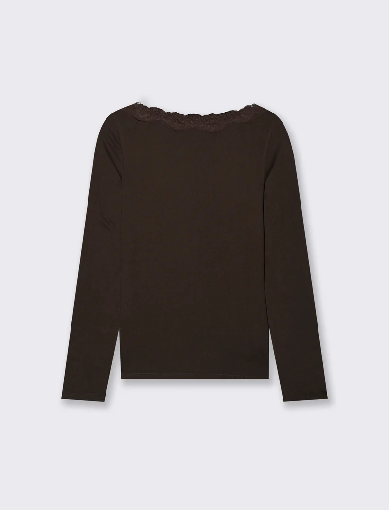 T-SHIRT BASICA CON PIZZO - Moro