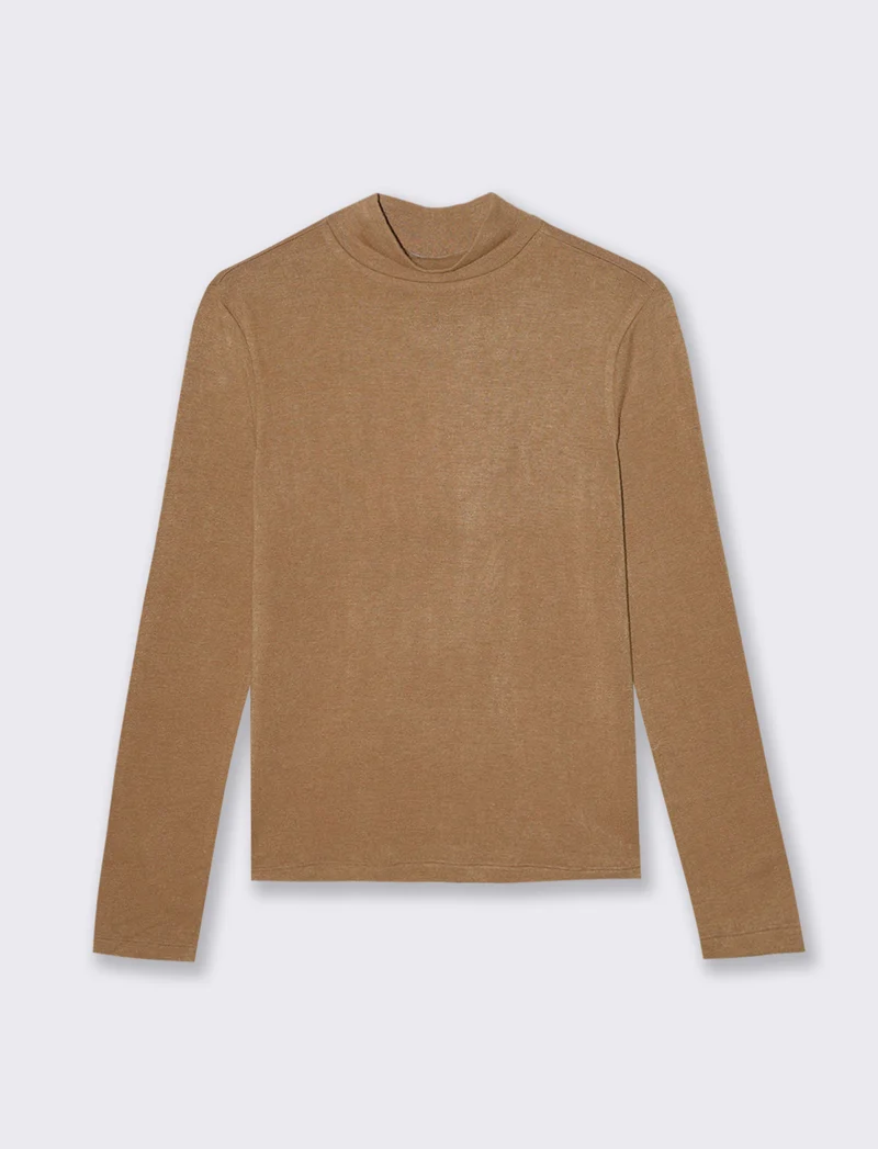 T-SHIRT BASICA MEZZO COLLO - Cammello