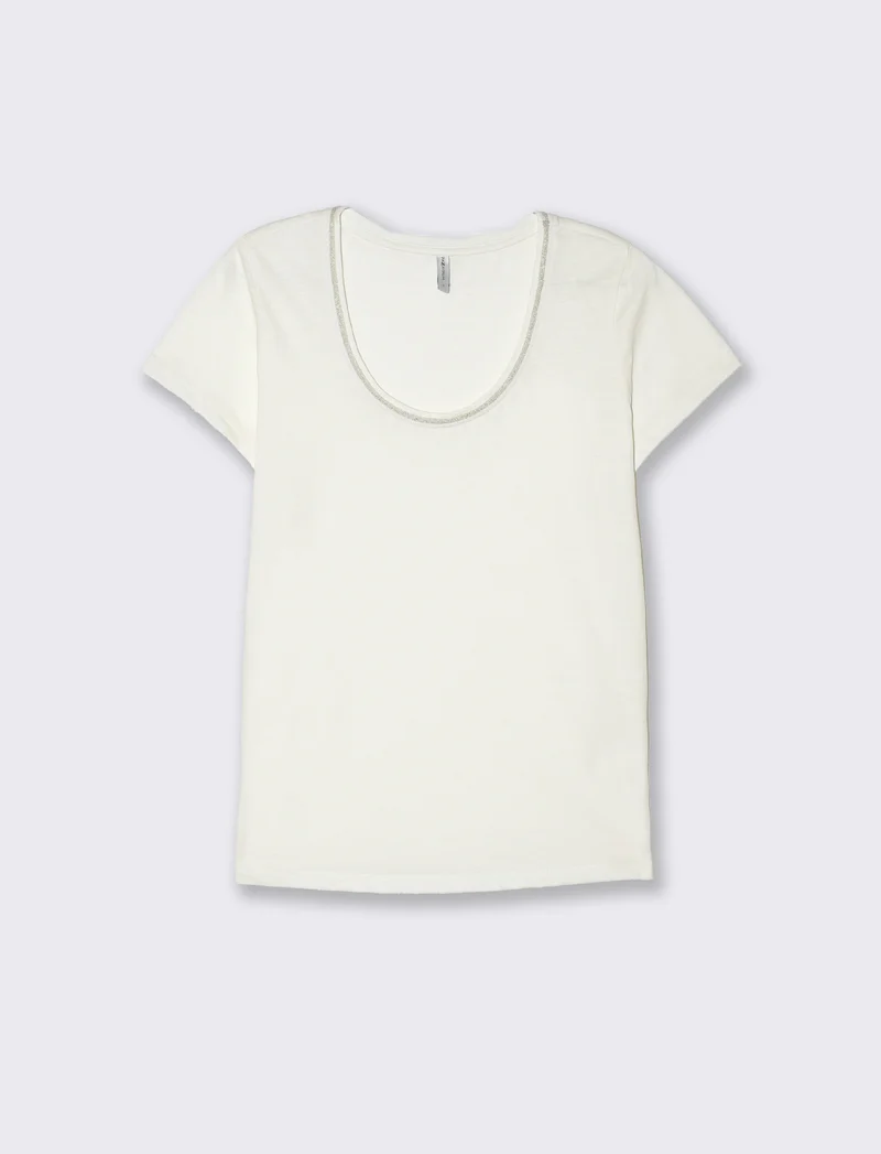 T-shirt con bordino in filo effetto metallico da donna - Bianco latte