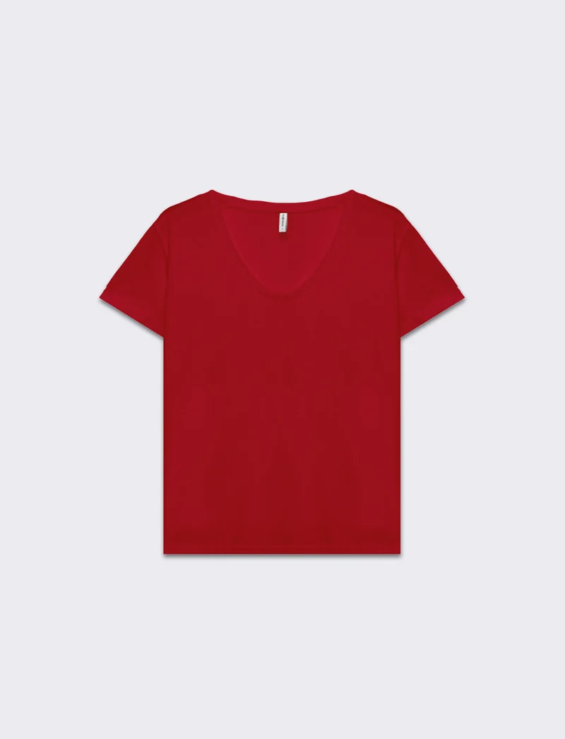 T-shirt scollo a v da donna - Rosso