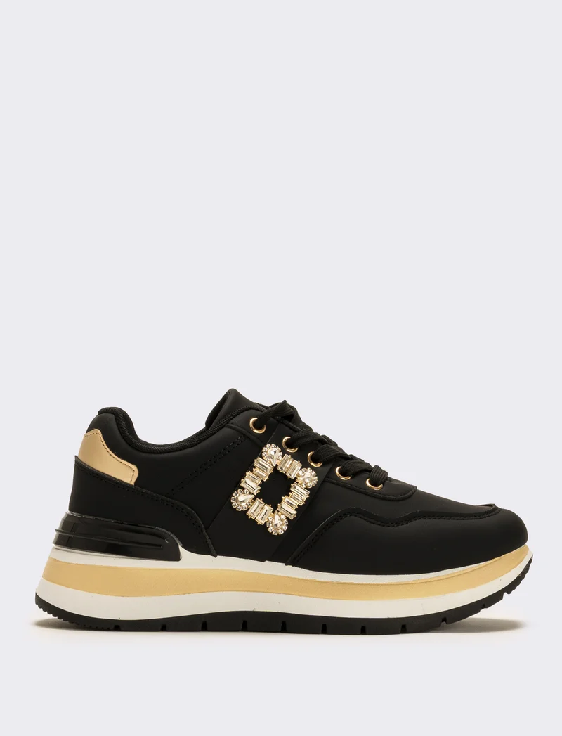 Sneakers con fibbia gioiello da donna - Nero