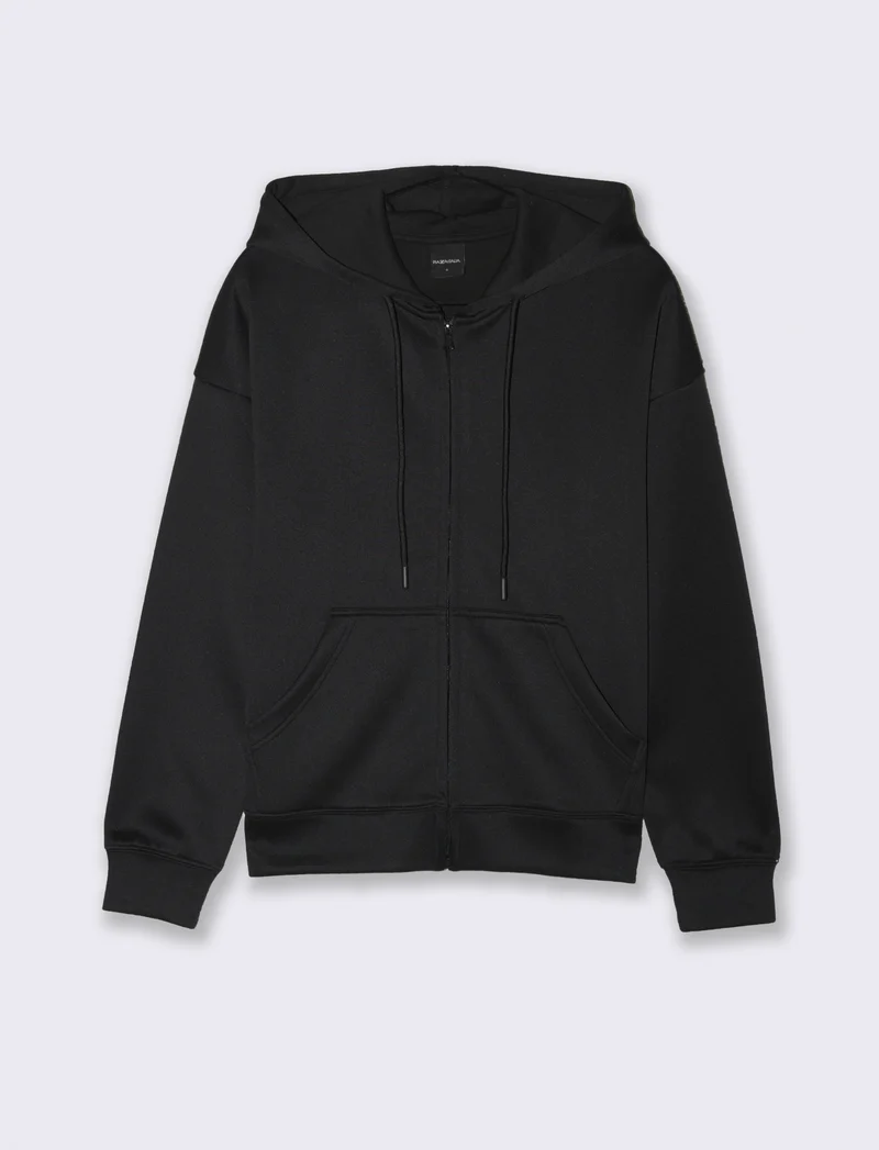 FELPA CON CAPPUCCIO E ZIP - Nero
