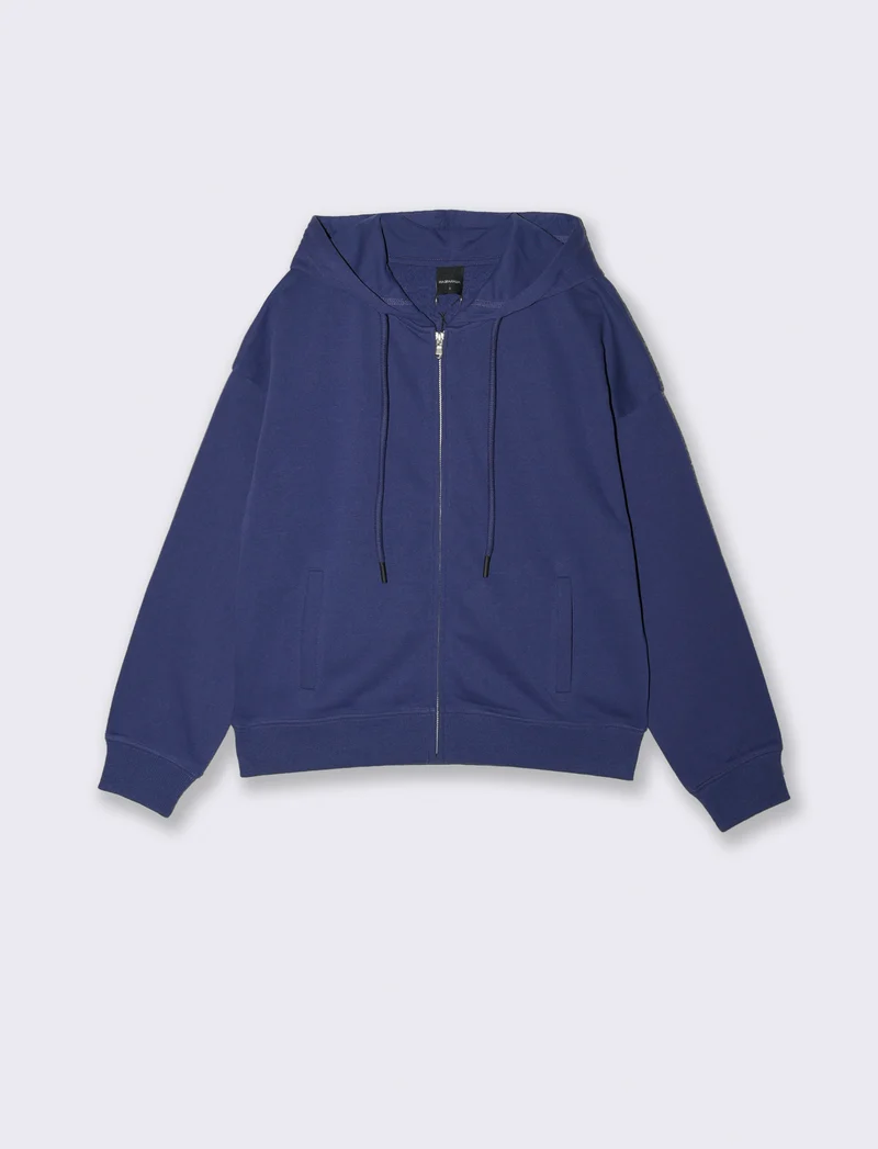FELPA CON CAPPUCCIO E ZIP - Blu scuro