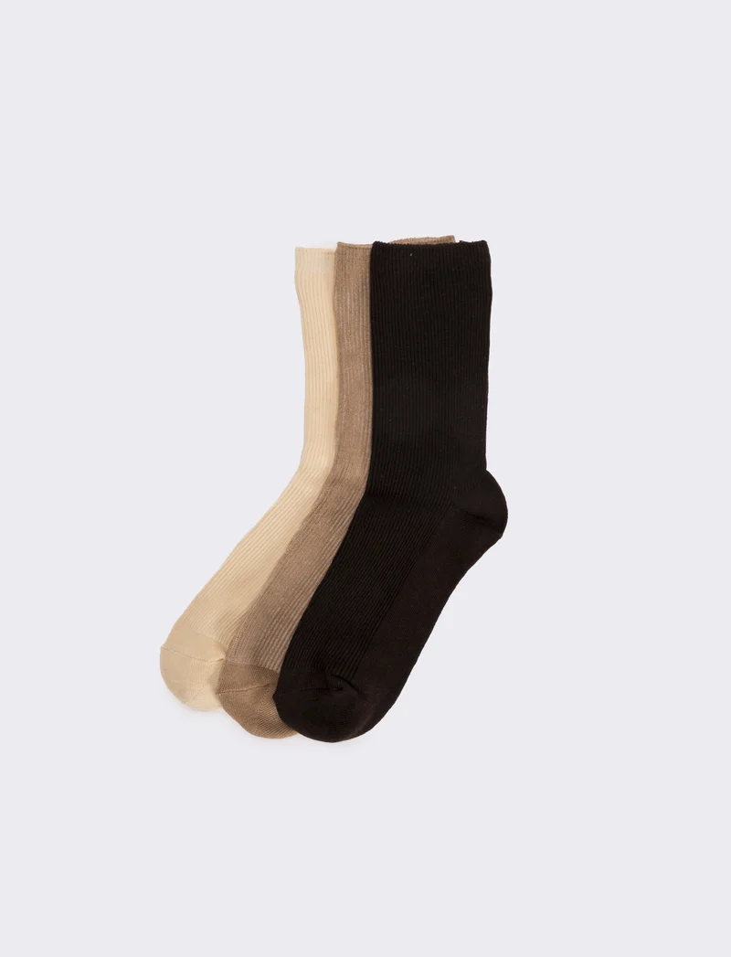 Calzino donna costina 3 paia - Beige