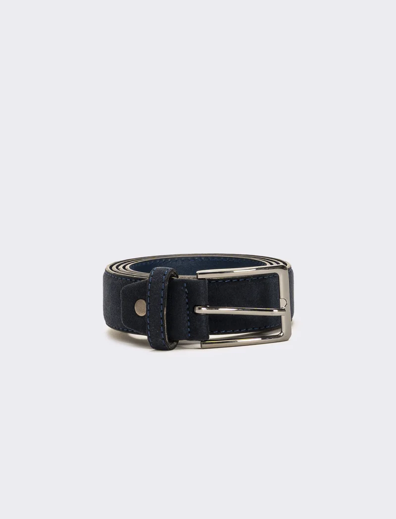 Cintura uomo suede con fibbia opaca - Blu