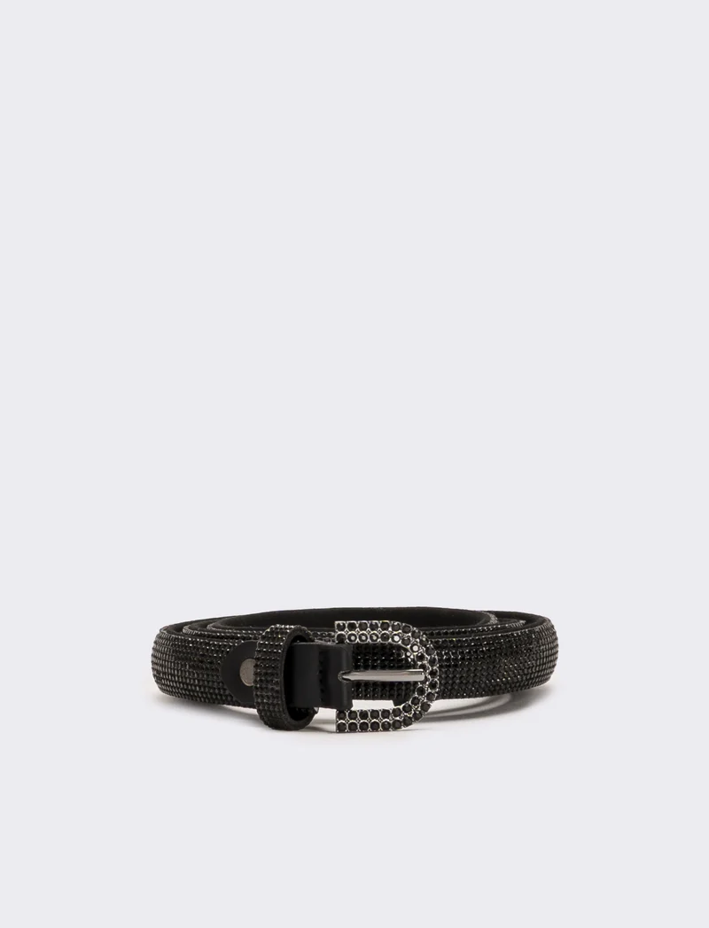 Cintura donna sottile con strass - Nero