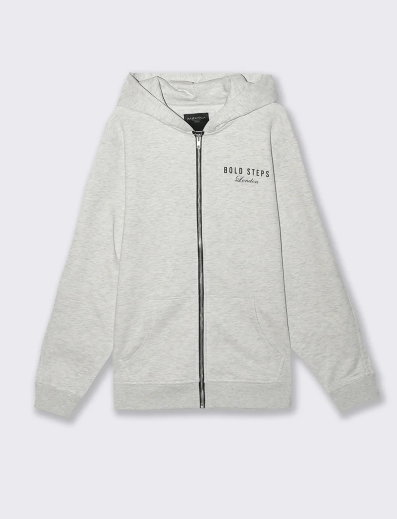 FELPA CON CAPPUCCIO, STAMPA E CERNIERA - Grigio mel.