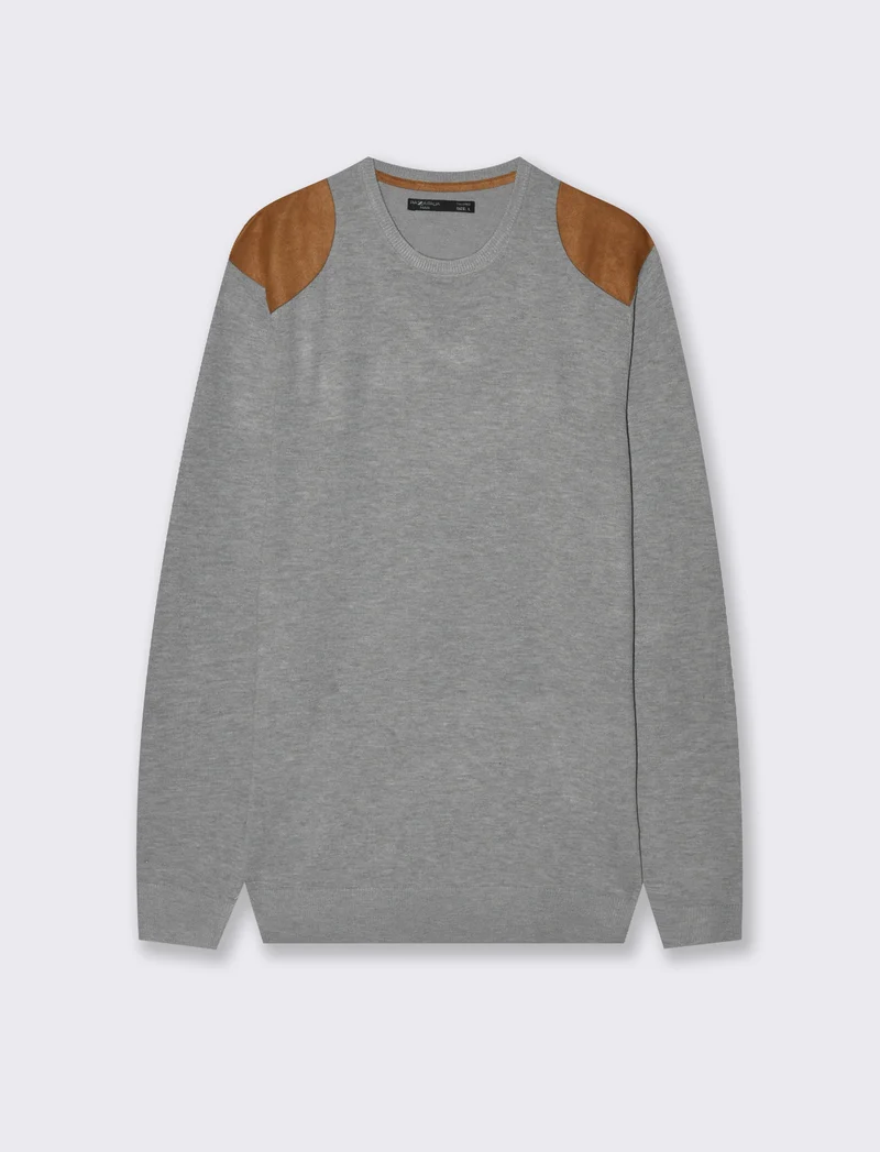 MAGLIA CON TOPPE EFFETTO SUEDE - Grigio mel.