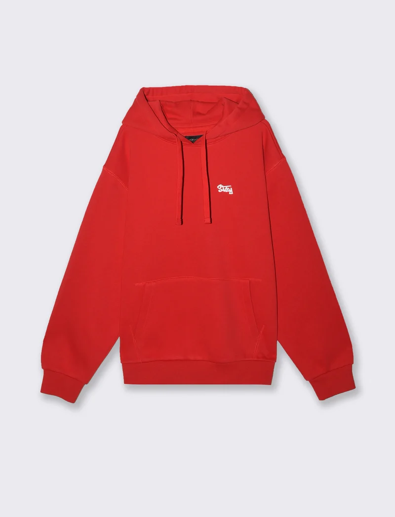FELPA CON CAPPUCCIO E RICAMO - Rosso
