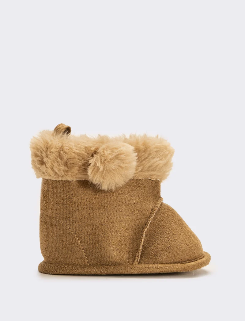 Stivaletto con pon-pon da neonata - Cammello