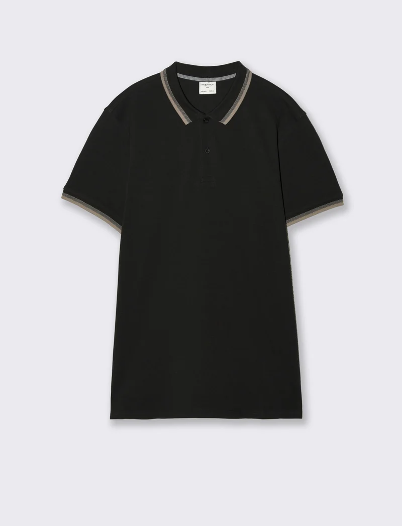 Polo in piquet con contrasti da uomo - Nero