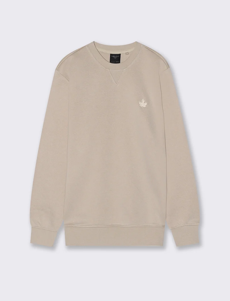 FELPA GIROCOLLO REGULAR FIT CON RICAMO - Beige