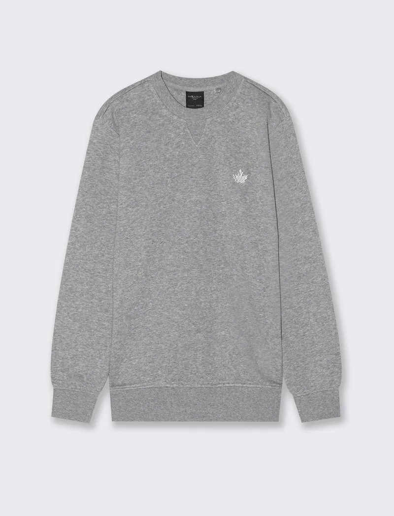 FELPA GIROCOLLO REGULAR FIT CON RICAMO - Grigio mel.